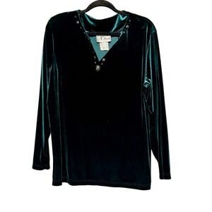 Vtg N Touch Emerald Velvet Goth Glam Top Women's Size M Jewel Tone‎ Holiday Chic